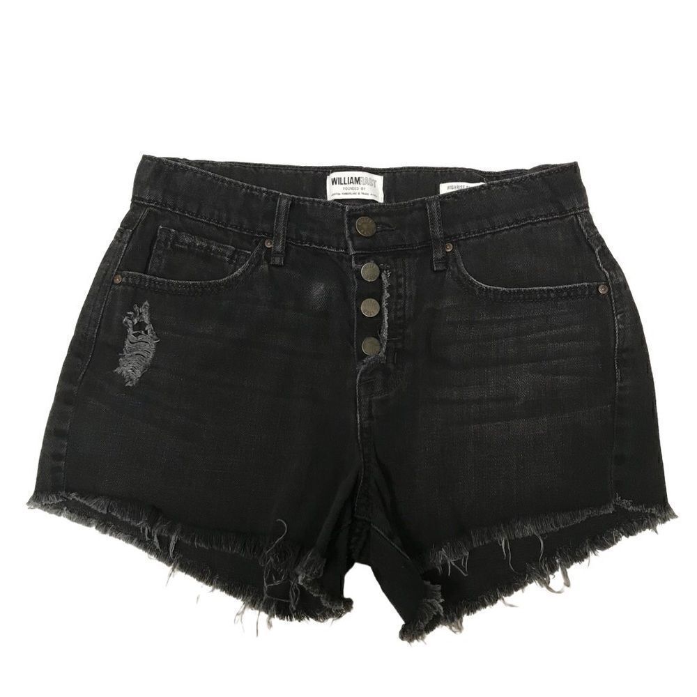 William‎ Rast high rise button-fly black denim jean shorts 26